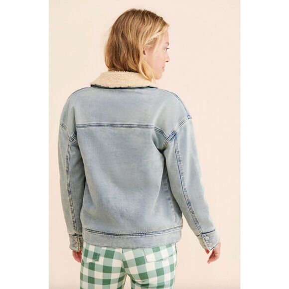 Faherty Riverlands Sherpa Denim Trucker Jacket Women's M - Picture 3 of 8
